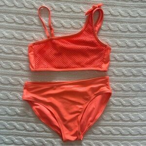 Cat & Jack Tween Girls Swimsuit Bundle - Orange Bikini & Watermelon One Piece